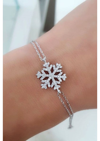Zirkon Taş Detaylı 925ayar Gümüş Kar Tanesi Bileklik