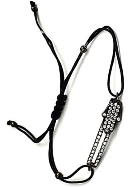 Zirkon taş detaylı siyah rodajli gümüş ipek makromeli bileklik