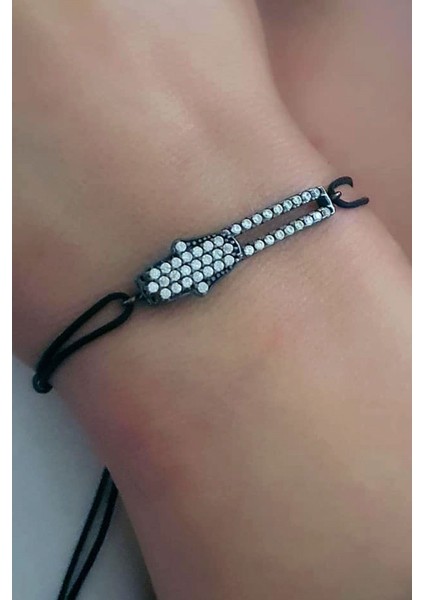 Zirkon taş detaylı siyah rodajli gümüş ipek makromeli bileklik fiyatları