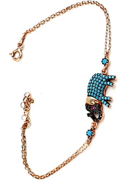 Turkuaz taşlı 925 ayar gümüş rose Fil figürlü bileklik fiyatları