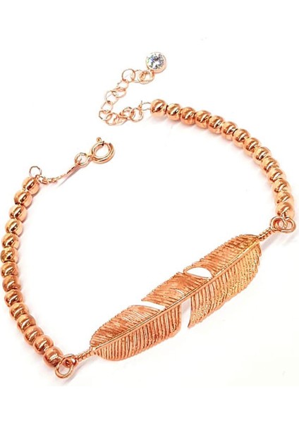 Tüy Figürlü Gümüş üzerine rose altın kaplama bileklik fiyatları