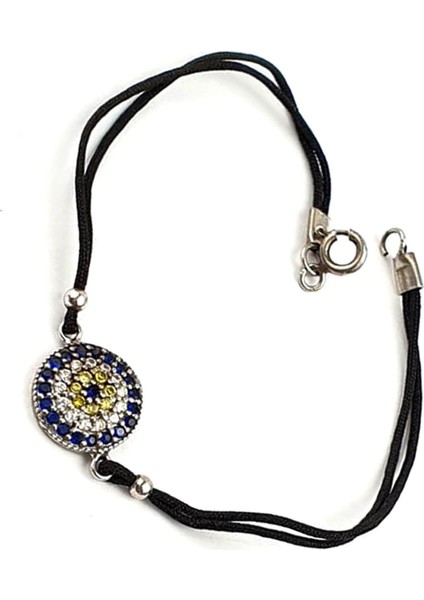 Nazar boncuklu zirkon taş detaylı makromeli bileklik