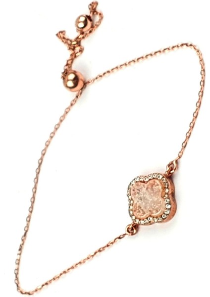 Kristal kuvars tasli ayarlanabilir asansörlü rose gümüş bileklik