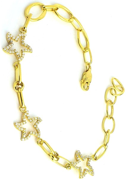 Deniz yıldızı figürlü zirkon taş detaylı 925ayar Gümüş Üzerine Altın Kaplama Hallow Bileklik