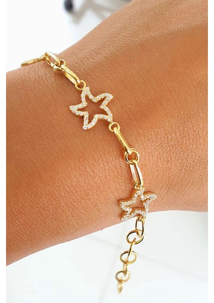Deniz yıldızı figürlü zirkon taş detaylı 925ayar Gümüş Üzerine Altın Kaplama Hallow Bileklik fiyatları