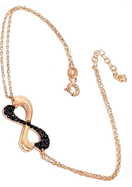 Sonsuzluk Figürlü Oniks Taşlı Gümüş Bayan Bileklik