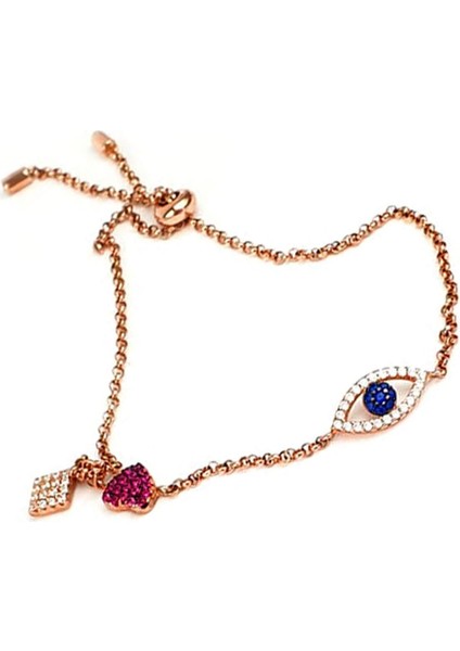 Göz kalp figürlü 925 ayar gümüş rose ayarlanabilir asansörlü bileklik fiyatları