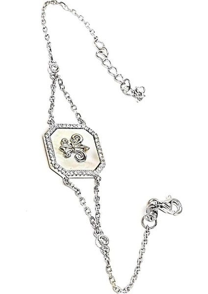 İsis çiçeği sedef ve zirkon taşlı gümüş bayan bileklik