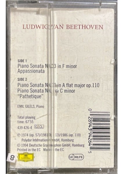 Beethoven Piano Sonatas Classic Kaset