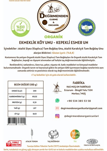 Organik Atalık Ekmeklik Köy Unu - Kepekli Esmer Un - 5 Kilo