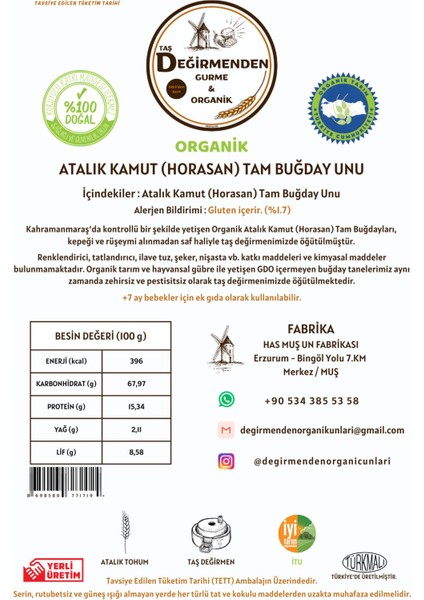 Organik Atalık Kamut Horasan Tam Buğday Unu - 1 Kilo