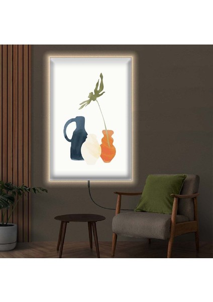 Ledli 90x60 Kolaj Çizim Vazo Kanvas Tablo