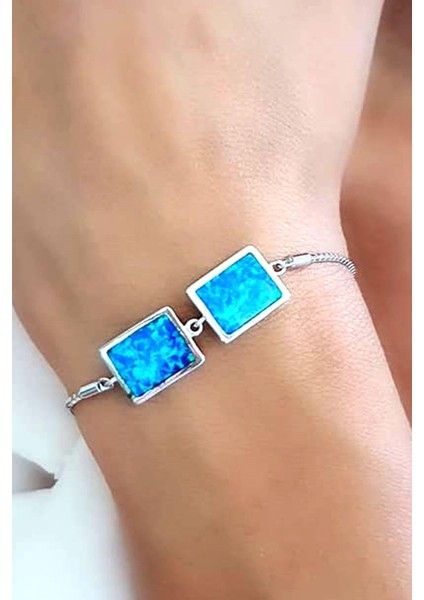 İtalyan 925 ayar gümüş ayarlanabilir asansörlü opal taşlı bileklik
