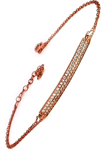 Zirkon taş detaylı gümüş rose modern bileklik