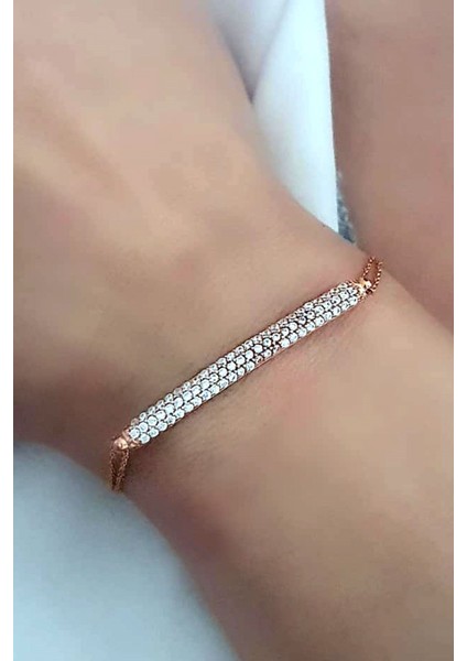 Zirkon taş detaylı gümüş rose modern bileklik fiyatları