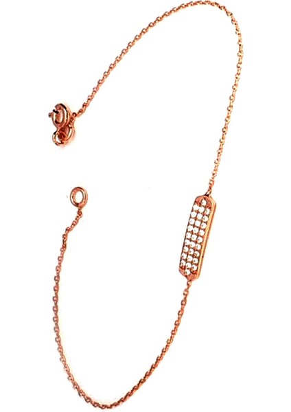 Zirkon taşlı gümüş rose minimal plaka bileklik