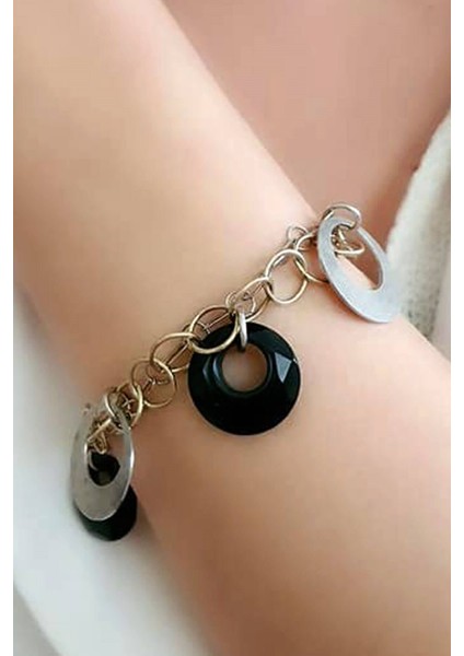 İtalyan tasarımı gümüş oniks taşlı bileklik