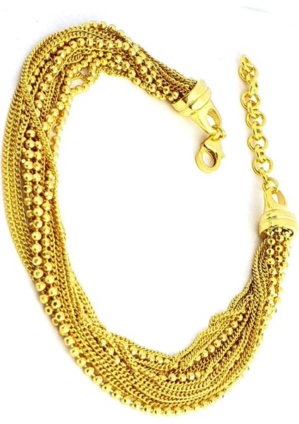 İtalyan 925 ayar Gümüş Üzerine Altın Kaplama Çok Zincirli Tasarım Bileklik