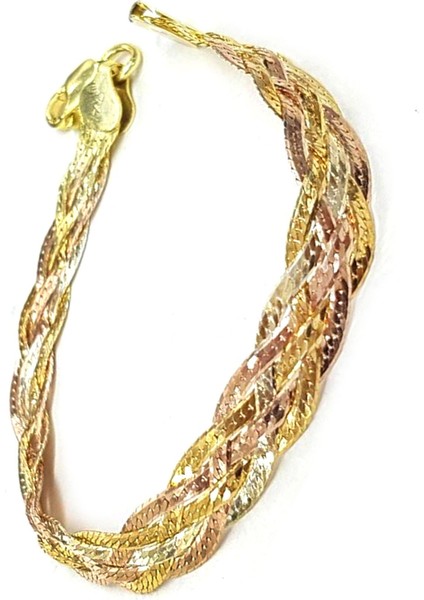 Altın İşçiliğinde İtalyan Tasarımı 5 Sıra Hasır Gümüş Bileklik