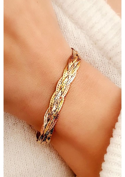 Altın İşçiliğinde İtalyan Tasarımı 5 Sıra Hasır Gümüş Bileklik fiyatları