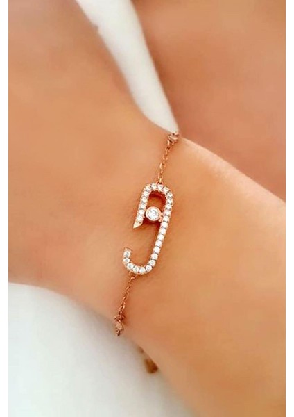 Taşı hareketli italyan tasarımı gümüş rose bileklik