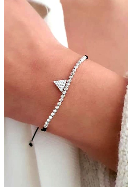 Zirkon taşlı dorika ipek makromeli gümüş bileklik