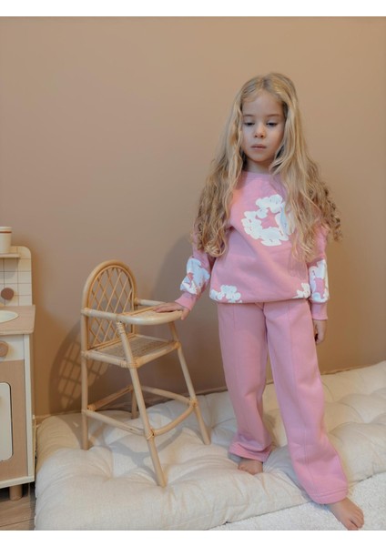 Yigit Butik Çiçek Baskılı Ispanyol Paça Kız Çocuk Alt Üst Takım