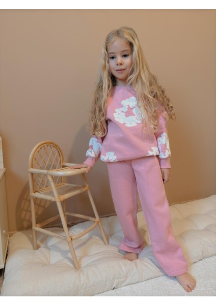 Yigit Butik Çiçek Baskılı Ispanyol Paça Kız Çocuk Alt Üst Takım modelleri
