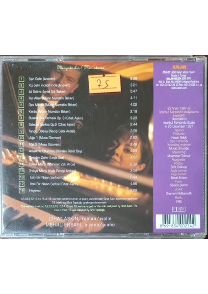 Cihat Aşkın – Mehru Ensari Minyatürler - Miniatures CD fiyatları