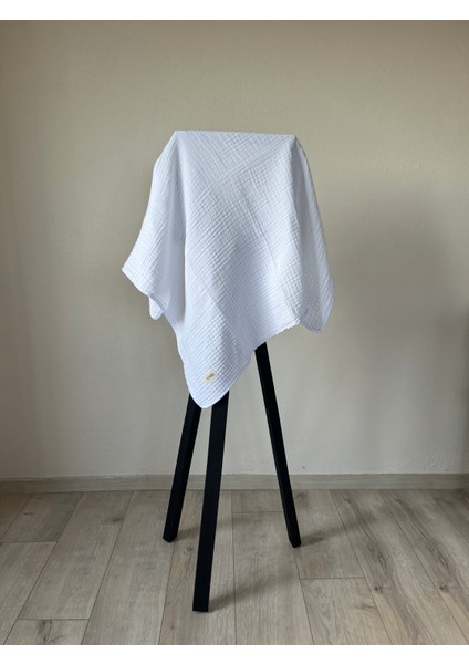 %100 Pamuk 4 Katlı Beyaz Çok Amaçlı Müslin Örtü (80X80)