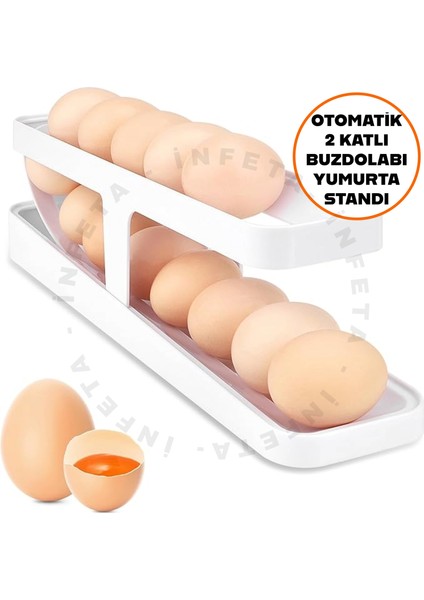 2 Katlı Otomatik Buzdolabı Yumurta Standı Yumurtalık Rafı Saklama Kabı Buzdolabı Organizeri