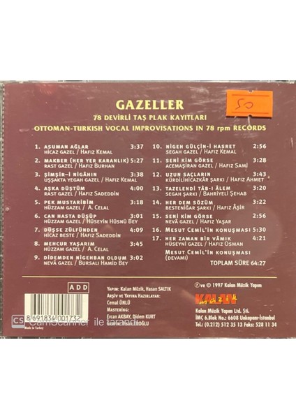 Gazeller – 78 Devirli Taş Plak Kayıtları CD