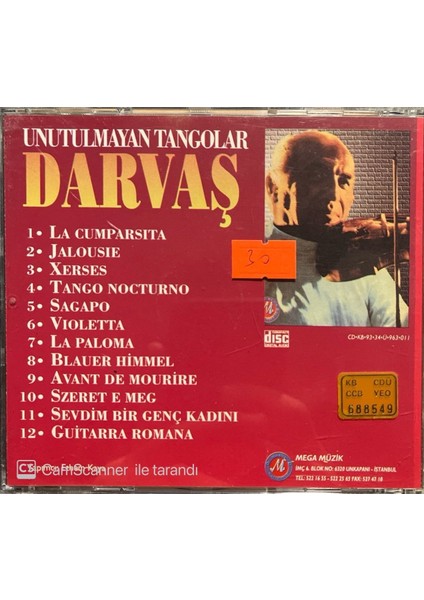 Darvaş Unutulmayan Tangolar Sarı Bandrollü Dönem Nadir CD