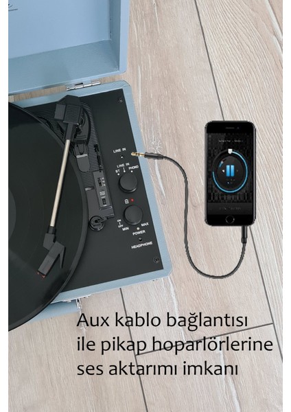 *ücretsiz Kargo Record Master ST14012 Pudra Mavi Retro Pikap Bluetooth ve Şarj Özellikli Retro Pikap 33, 45, 78 Devir