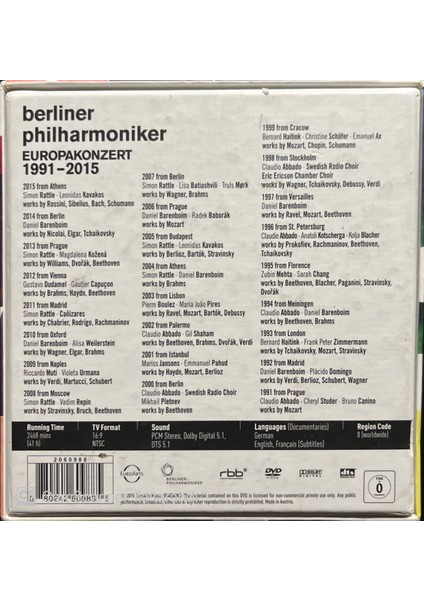 Berliner Philharmoniker - Europakonzert 1991-2014 Blu-Ray DVD