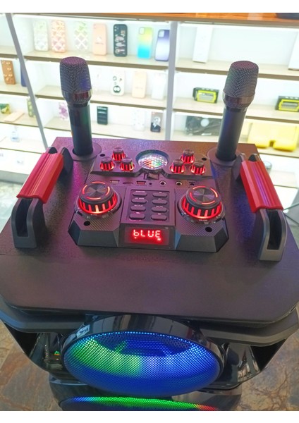 100 Watt Dev Ses Kutusu Bluetooth Hoparlör İki Mikrofonlu Karaoke Cihazı