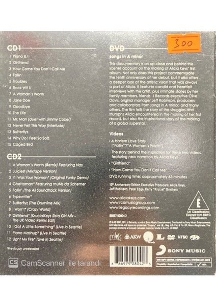 Alicia Keys Songs in a Minor Collector's Edition 2 CD + 1 DVD Box Set CD fiyatları
