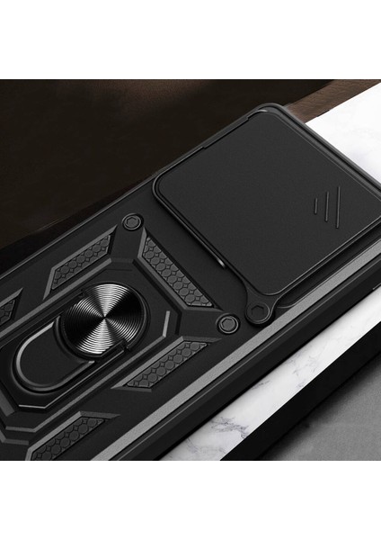 Xiaomi Poco F6 Kılıf Magnetik Standlı Kamera Korumalı Sürgülü Vega Kapak