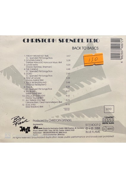 Christoph Spendel – Trio Back To Basics Jazz CD
