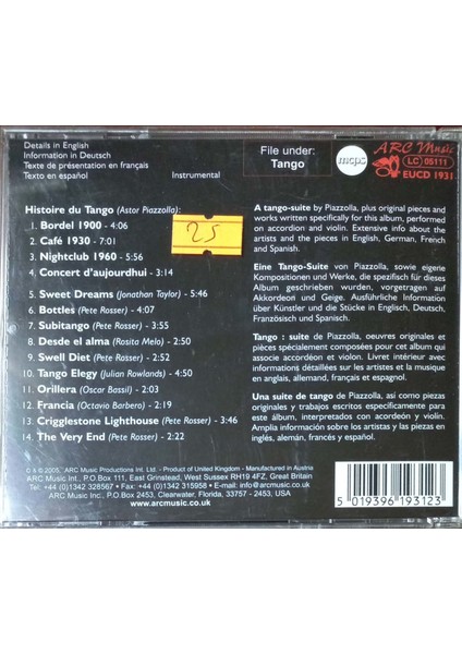 Hisloire Du Tango Tango Enrosgue Accordion - Violin CD fiyatları