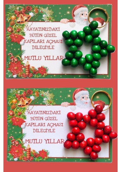 Kırmızı&yeşil 10 Adet Anahtarlık - Yılbaşı Hediyesi - Christmas Gift