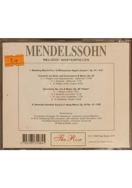 Mendelssohn Melodic – Maaterpieces Tiherose Collection CD fiyatları