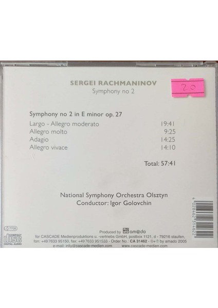 Sergei Rachmaninov – Symphony No 2 CD