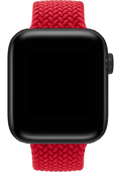 Apple Watch Uyumlu Örgülü Silikon Kordon - Kırmızı - 42/44 - M/l