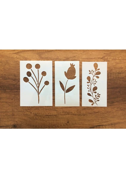 Kır Çiçeği, Floral, Botanik, Yaprak Minimalist Stencil Şablon 3lü Seri No.5