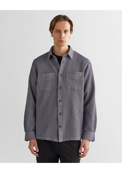 Erkek Gri Oversize Fit Gömlek Yaka Ekose Gömlek 3824317T.95