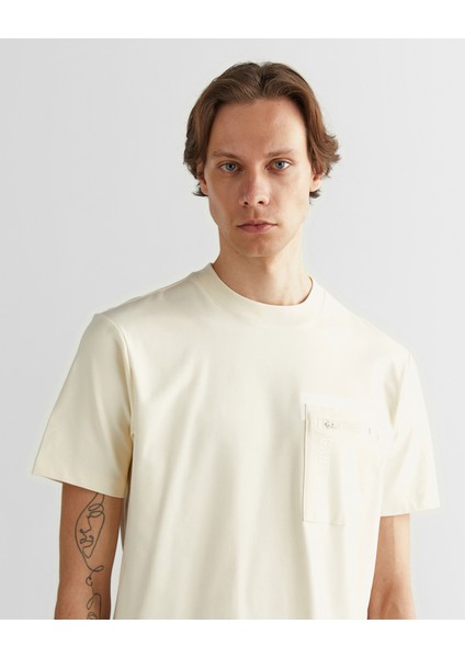 Erkek Krem Regular Fit Bisiklet Yaka Logolu T-Shirt 2324355T.130