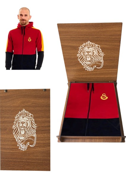 Lisanslı Kırmızı Sweatshirt Hediye Aslan Ahşap Kutulu