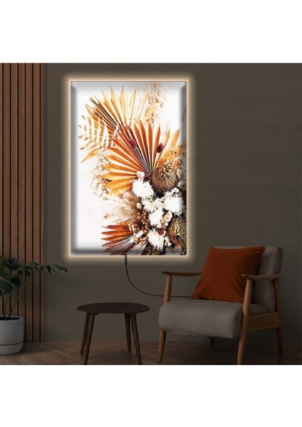 Ledli 90x60 Kurutulmuş Çiçek Kanvas Tablo