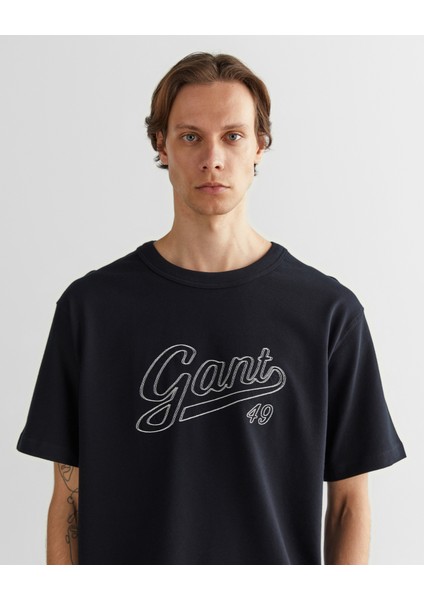 Erkek Siyah Relaxed Fit Bisiklet Yaka Logolu T-Shirt 2324362T.5